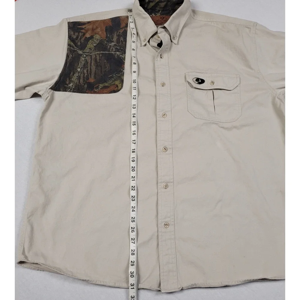 Mossy Oak Men's Open Range Long Sleeve Khaki Shooter Shirt Twill Cotton Size XL